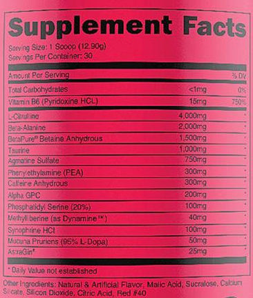 Panda Supplements Fierce Supplement Facts