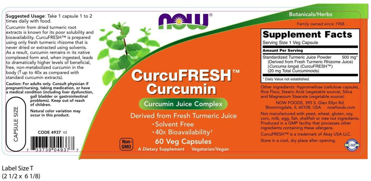 Now CurcuFRESH Curcumin supplement facts