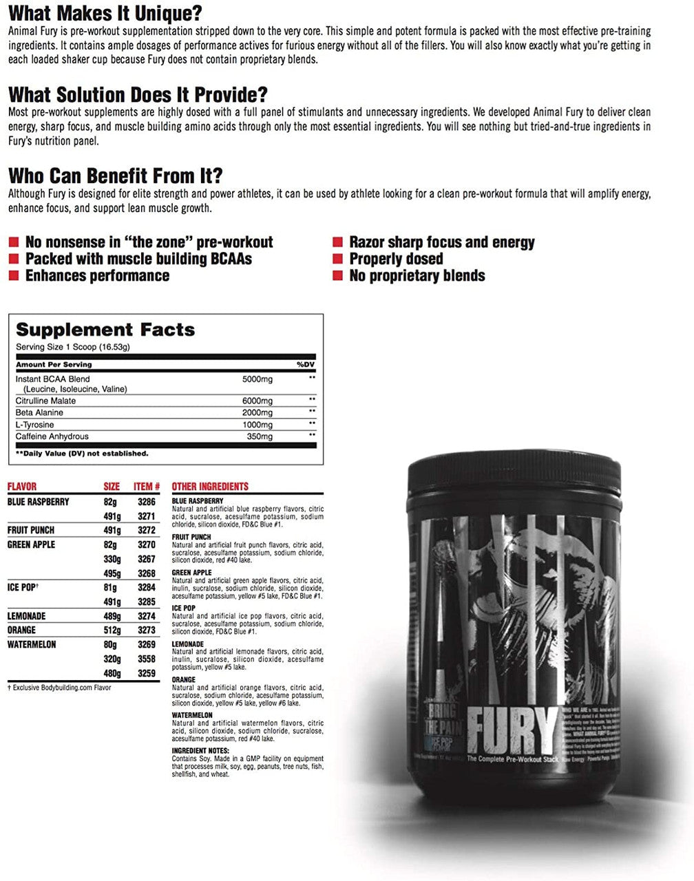 Animal Fury Supplement Facts 2