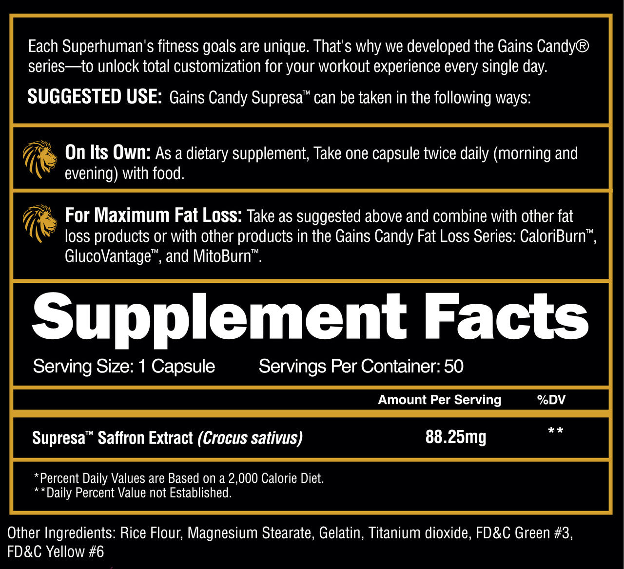 Alpha Lion Gains Candy Supresa Supplement Facts