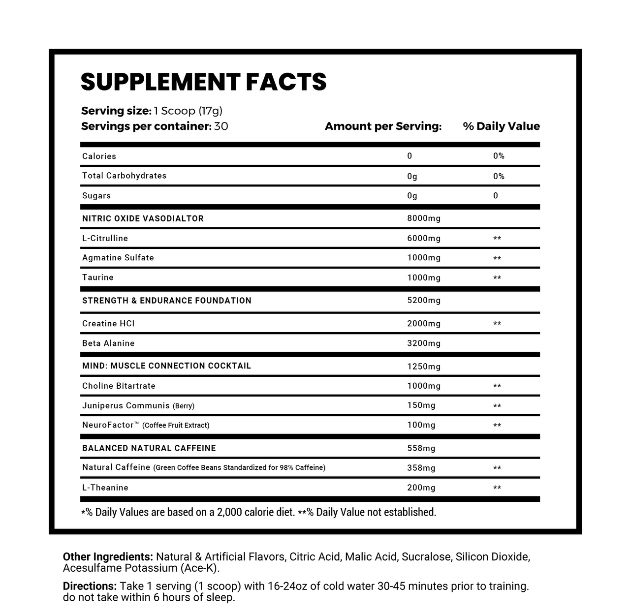MAN Sports Game Day Supplement Facts