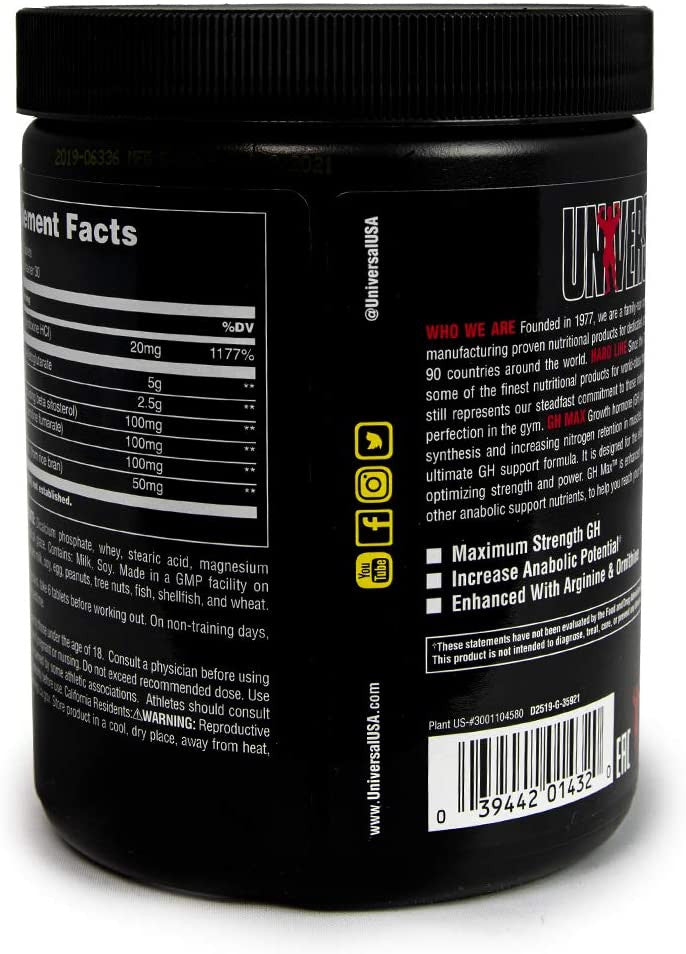 Universal Nutrition GH Max Back of the Bottle