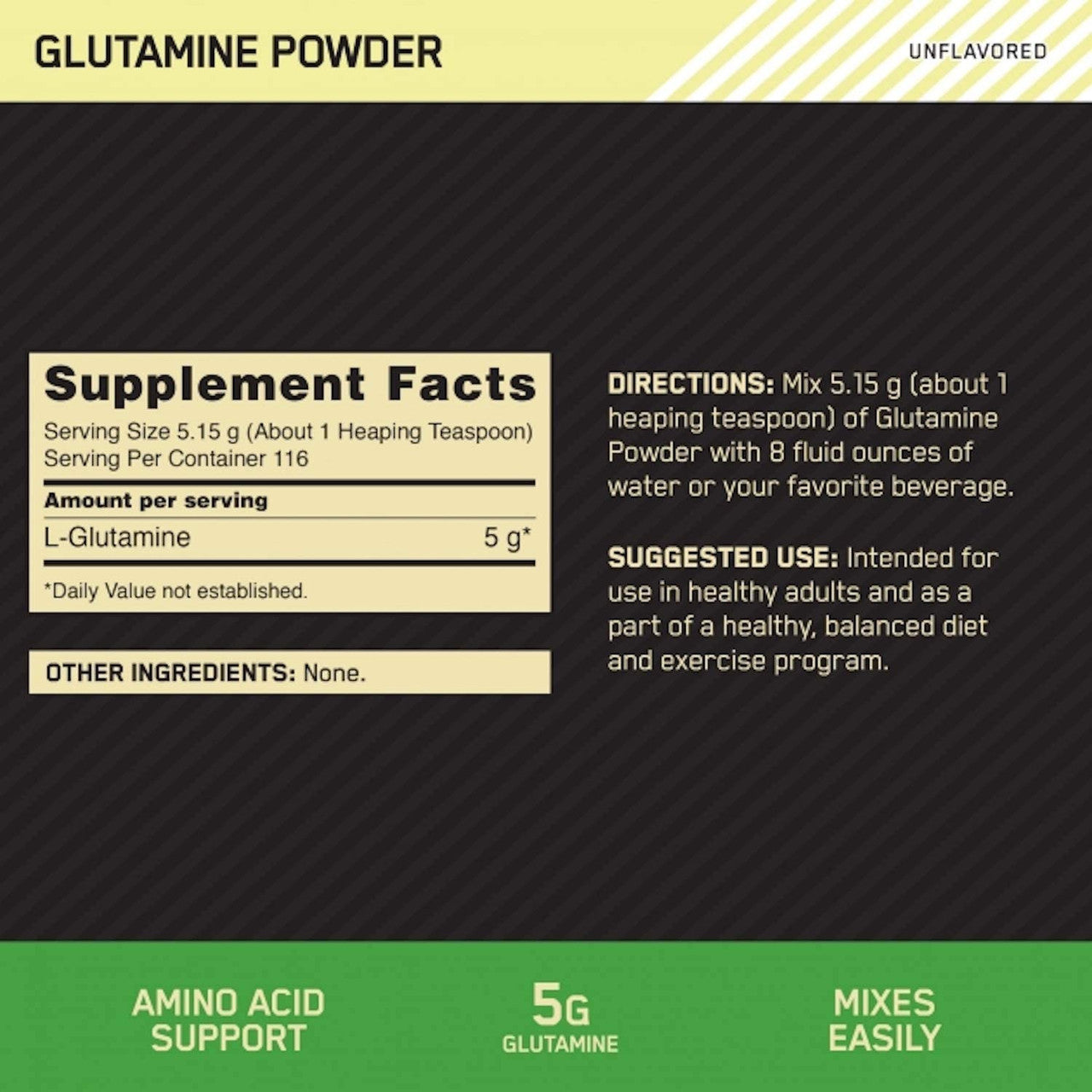 Optimum Nutrition Glutamine Powder Supplement Facts