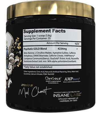 Insane Labz Psychotic Gold bottle supplement facts