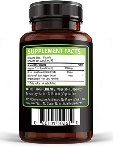 Golden Naturals Vitamin C With Rose Hips Supplement Facts Label