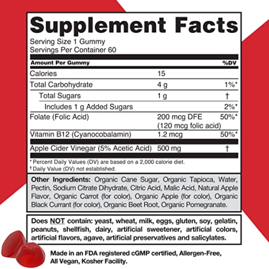 Goli Nutrition Apple Cider Vinegar Gummies Supplement Facts
