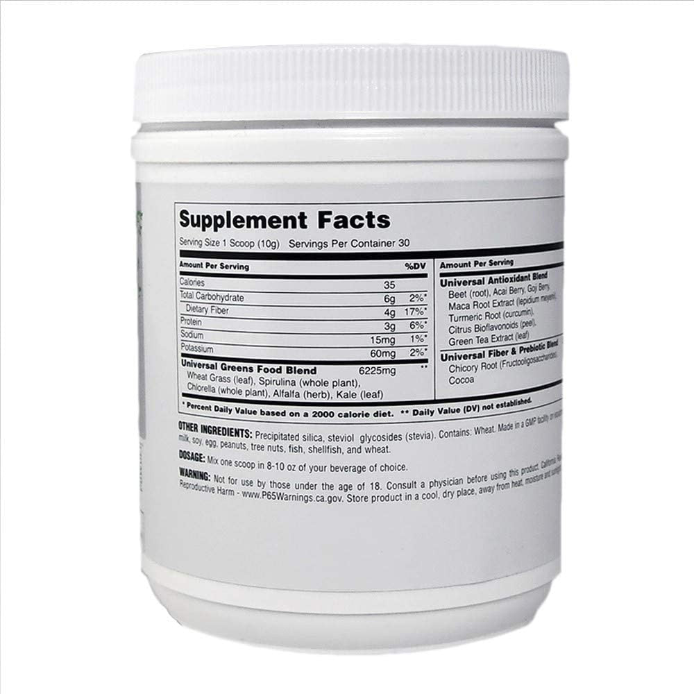 Universal Nutrition Greens Powder Supplement Facts on Bottle