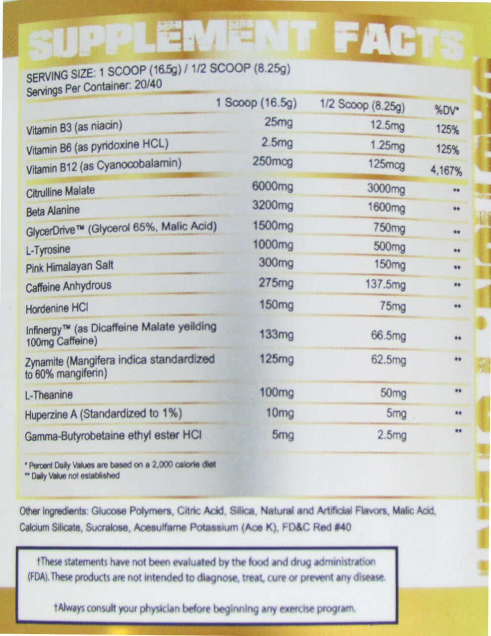 Gym Kings King Pre-Workout supplement facts