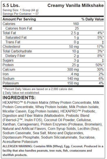 ALLMAX Nutrition Hexapro 5 Lbs. Supplement Facts