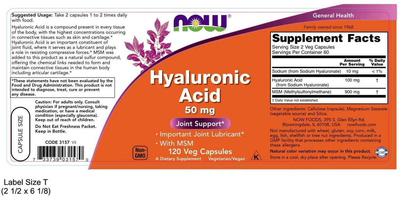 Now Hyaluronic Acid with MSM supplement facts