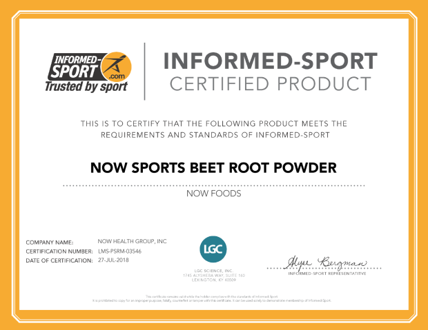 Now Sports Beet Root Powder Informed Sport Certification