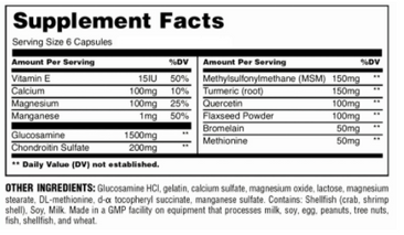 Universal Nutrition Jointment Sport Supplement Facts