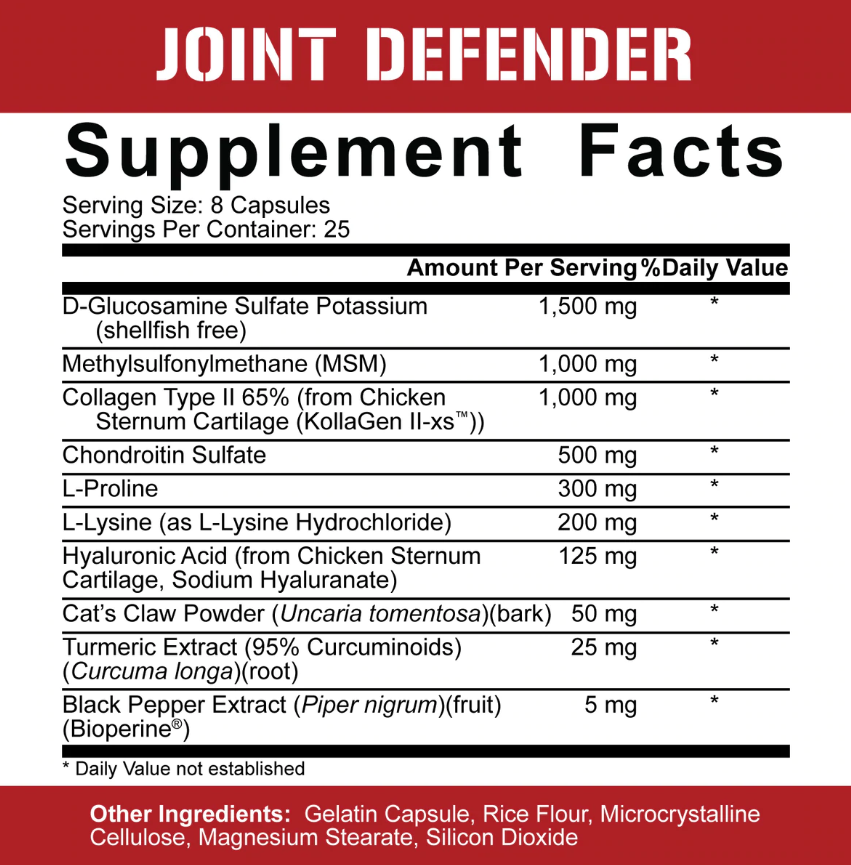 5% Nutrition Joint Defender Capsules Supplement Facts