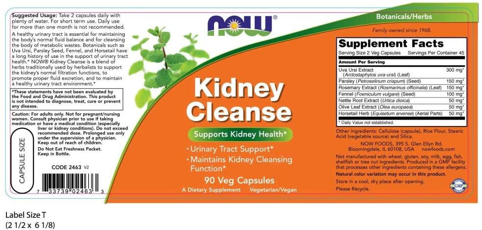 Now Kidney Cleanse supplement facts