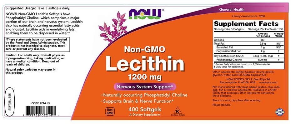 Now Lecithin 1200mg supplement facts