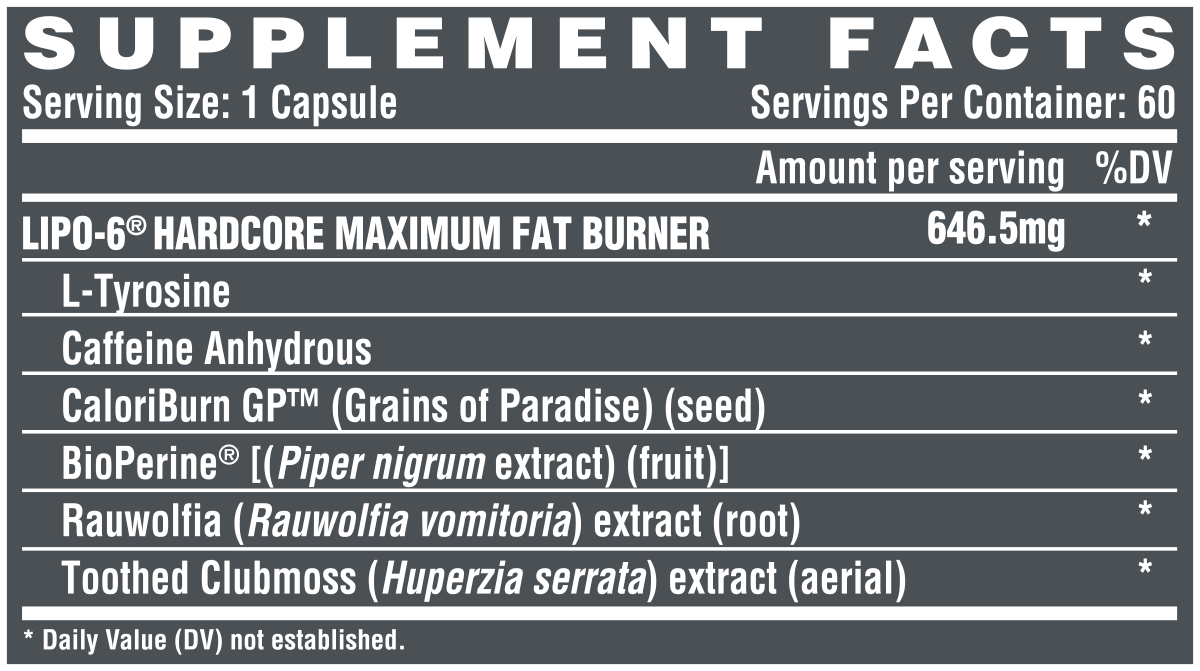 Nutrex Research Lipo-6 Hardcore Supplement Facts