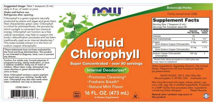 Now Liquid Chlorophyll bottle label