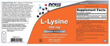 Now L-Lysine 500mg bottle label
