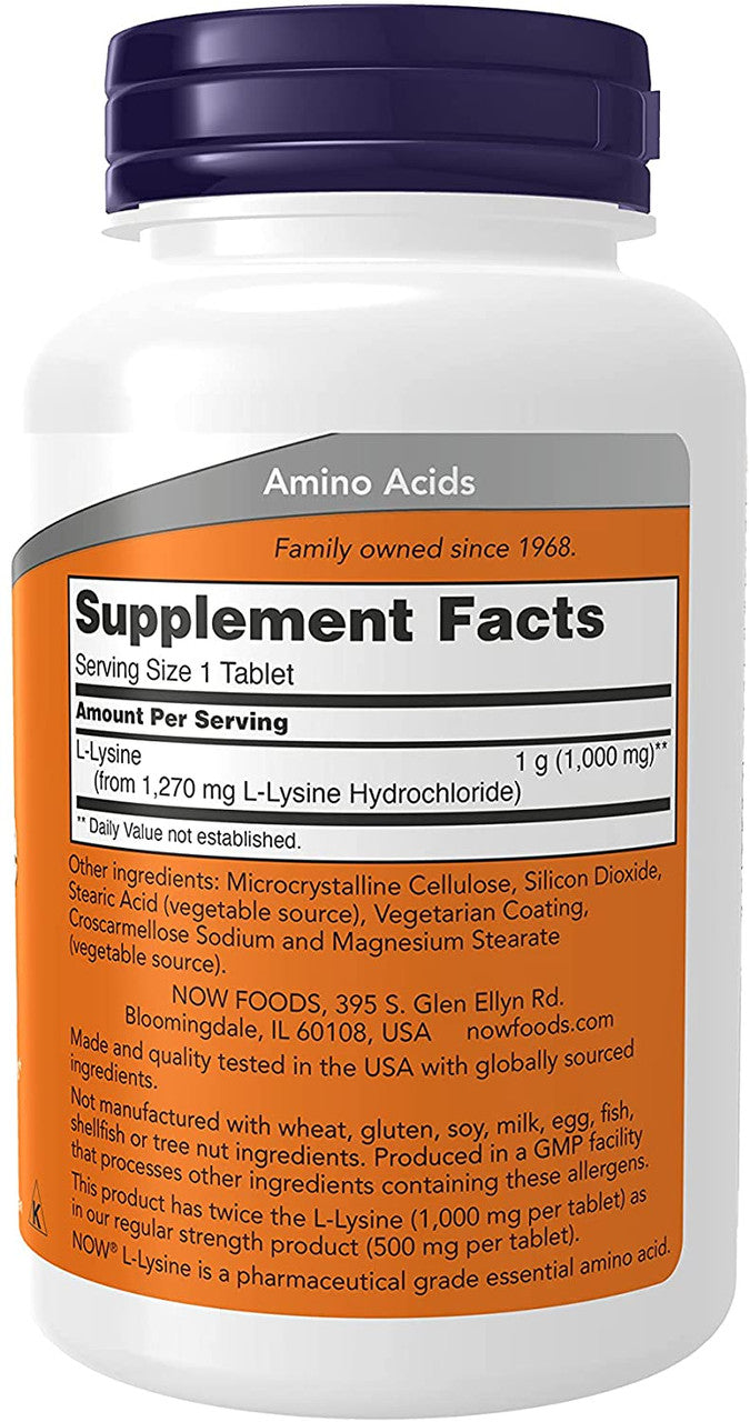 Now Double Strength L-Lysine 1000 MG supplement facts