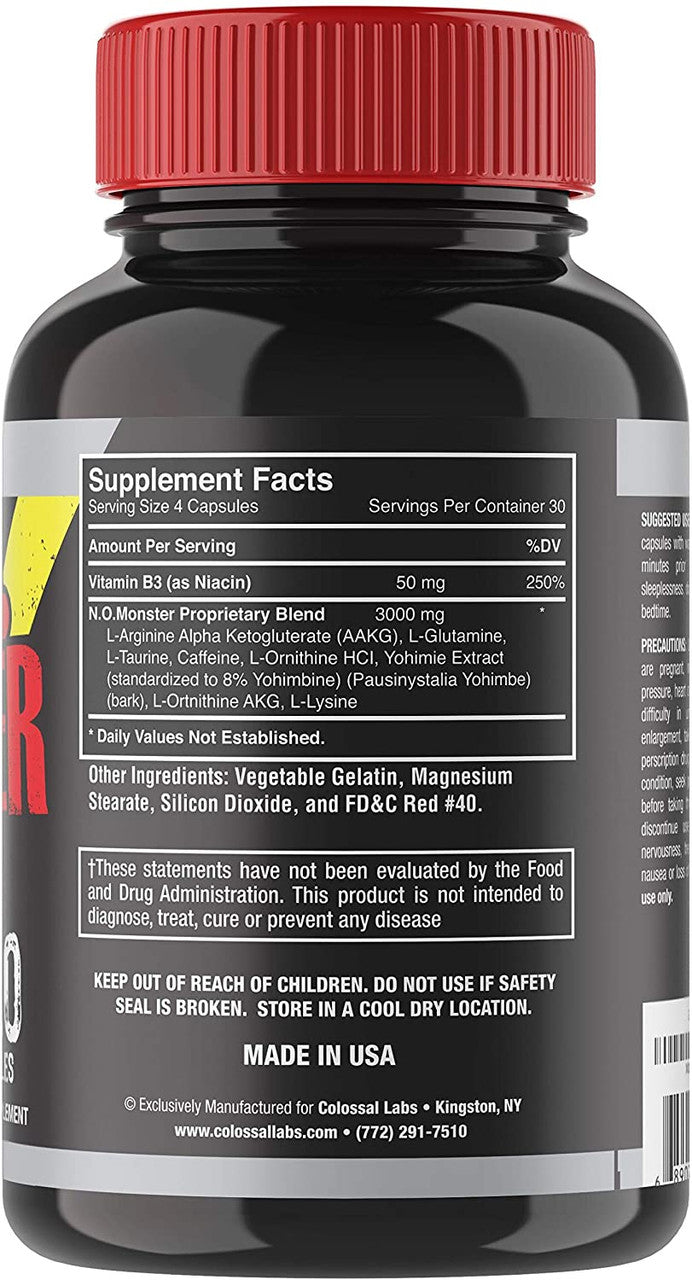 Colossal Labs N.O. Monster bottle supplement facts