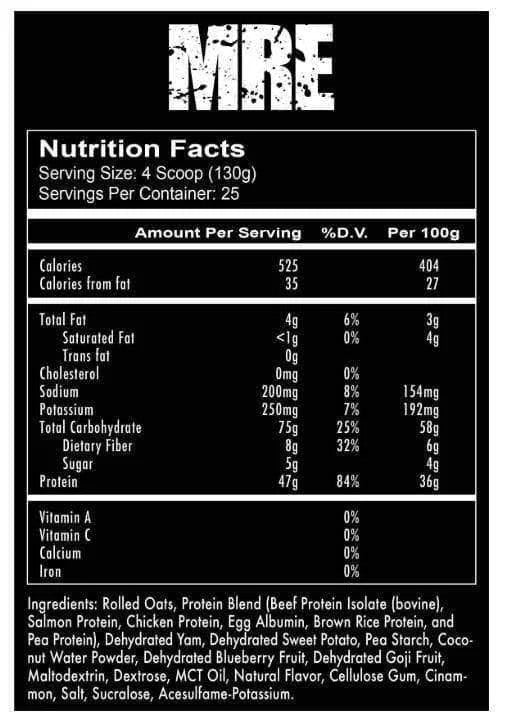 Redcon1 MRE Supplement Facts