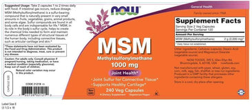 Now MSM 1000 mg bottle label