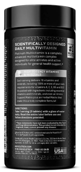 MuscleTech Platinum Multi Vitamin Directions