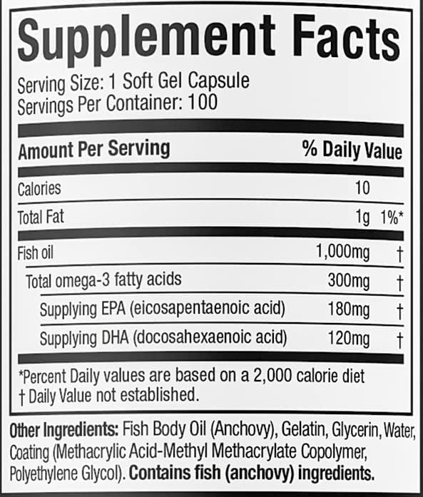 Muscletech Essential Series Platinum 100% Omega Fish Oil Supp Facts