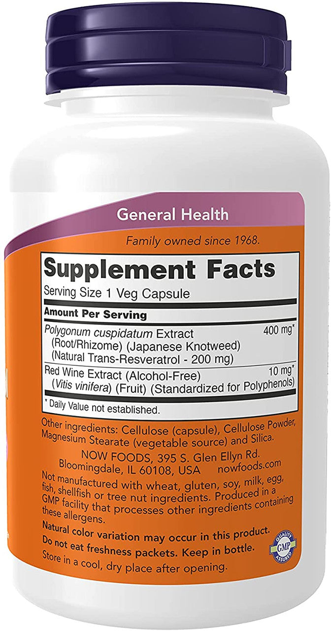 Now Natural Resveratrol 200 mg supplement facts