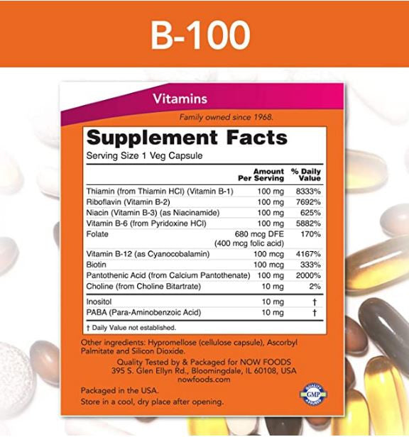 Now B-100 Caps Supplement Facts
