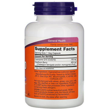 Now CoQ10 100 mg w/Hawthorn Berry Supplement Facts Label