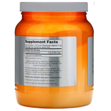 Now Creatine Monohydrate Powder Supplement Facts Label