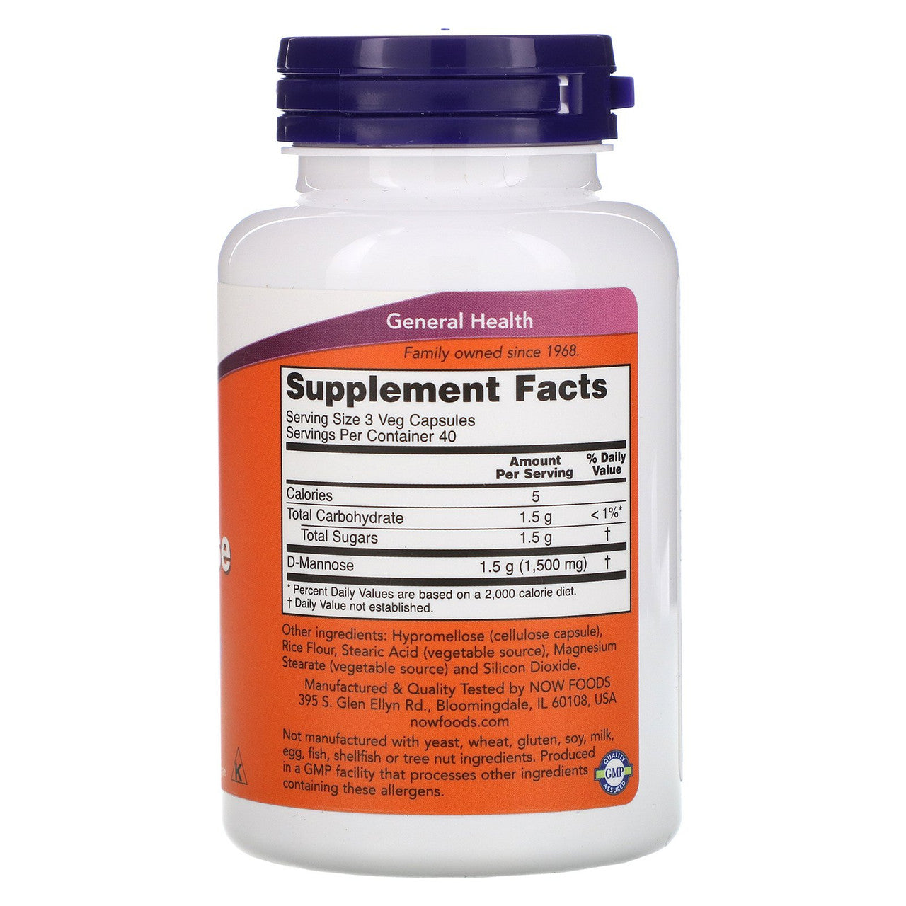 Now D-Mannose 500mg Supplement Facts Label