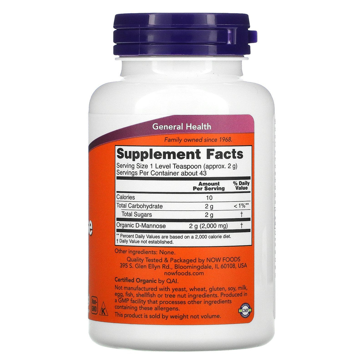 Now D-Mannose Powder Supplement Facts Label