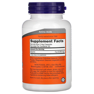 Now Glycine 1000mg Supplement Facts Label