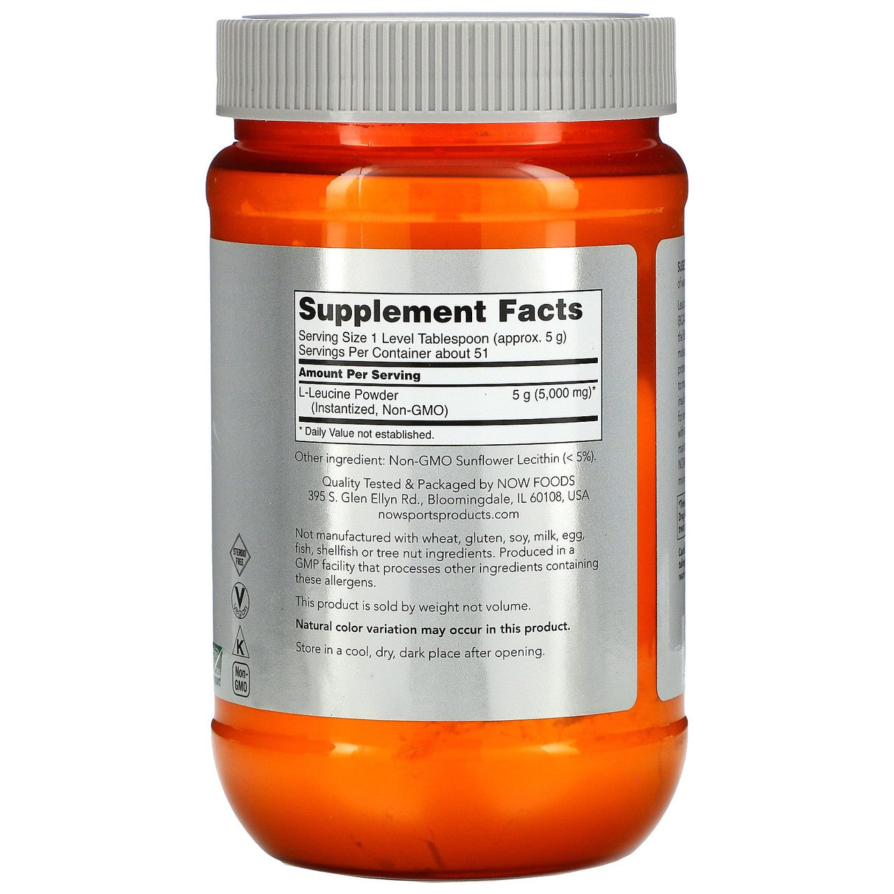 Now L-Leucine Powder Supplement Facts Label