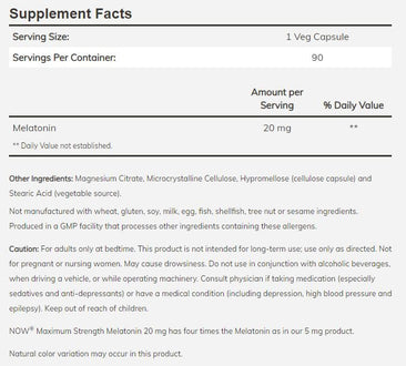 Now Maximum Strength Melatonin 20mg Supplement Facts
