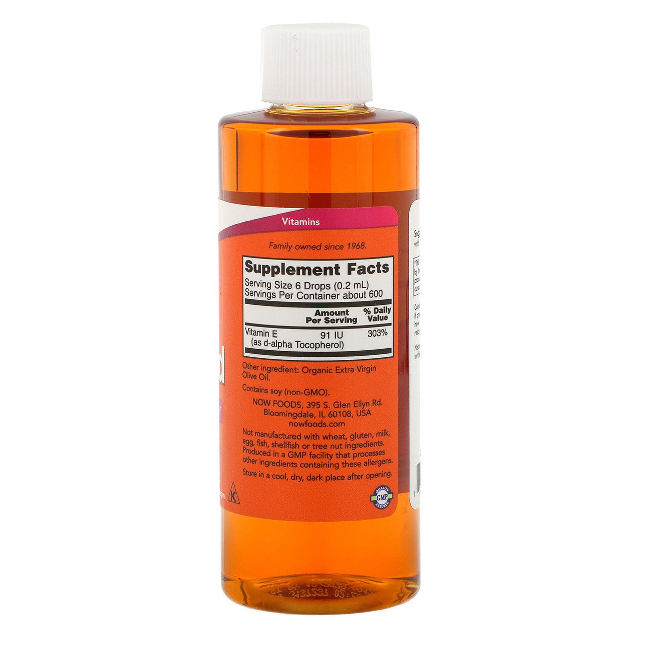 Now E Liquid 54,600 IU Liquid Supplement Facts Label
