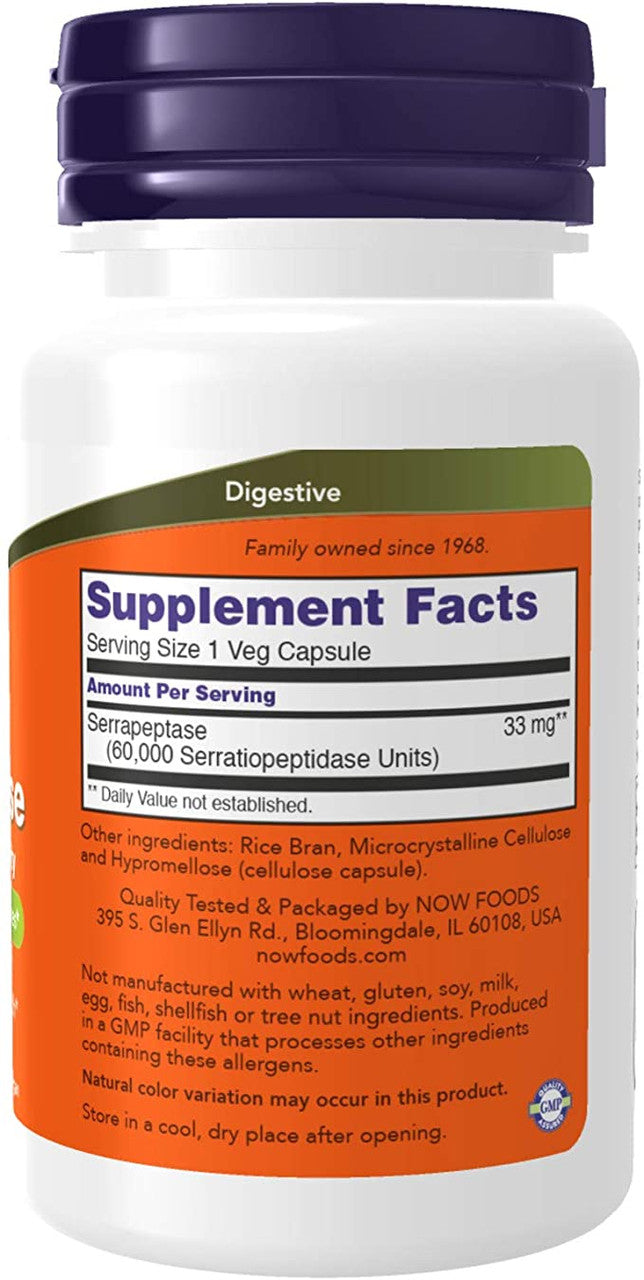 Now Serrapeptase Supplement Facts Label