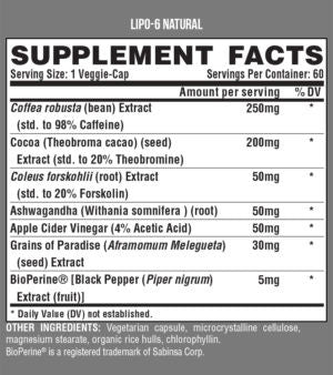 Nutrex Research Lipo-6 Natural Supplement Facts