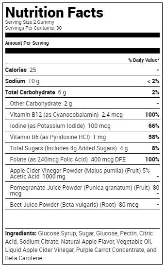 Obvi Apple Cider Vinegar Gummies Supplement Facts Label