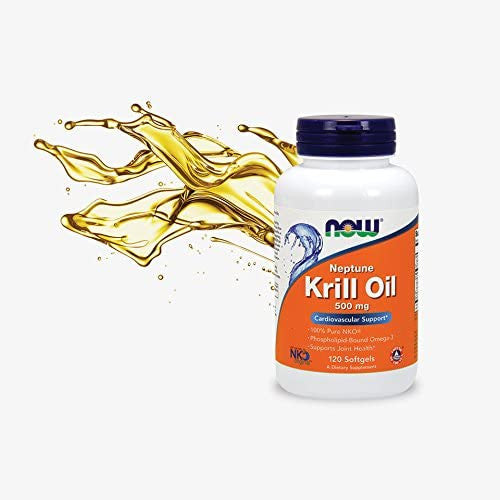 Now Neptune Krill Oil 500mg bottle with oil coming from it