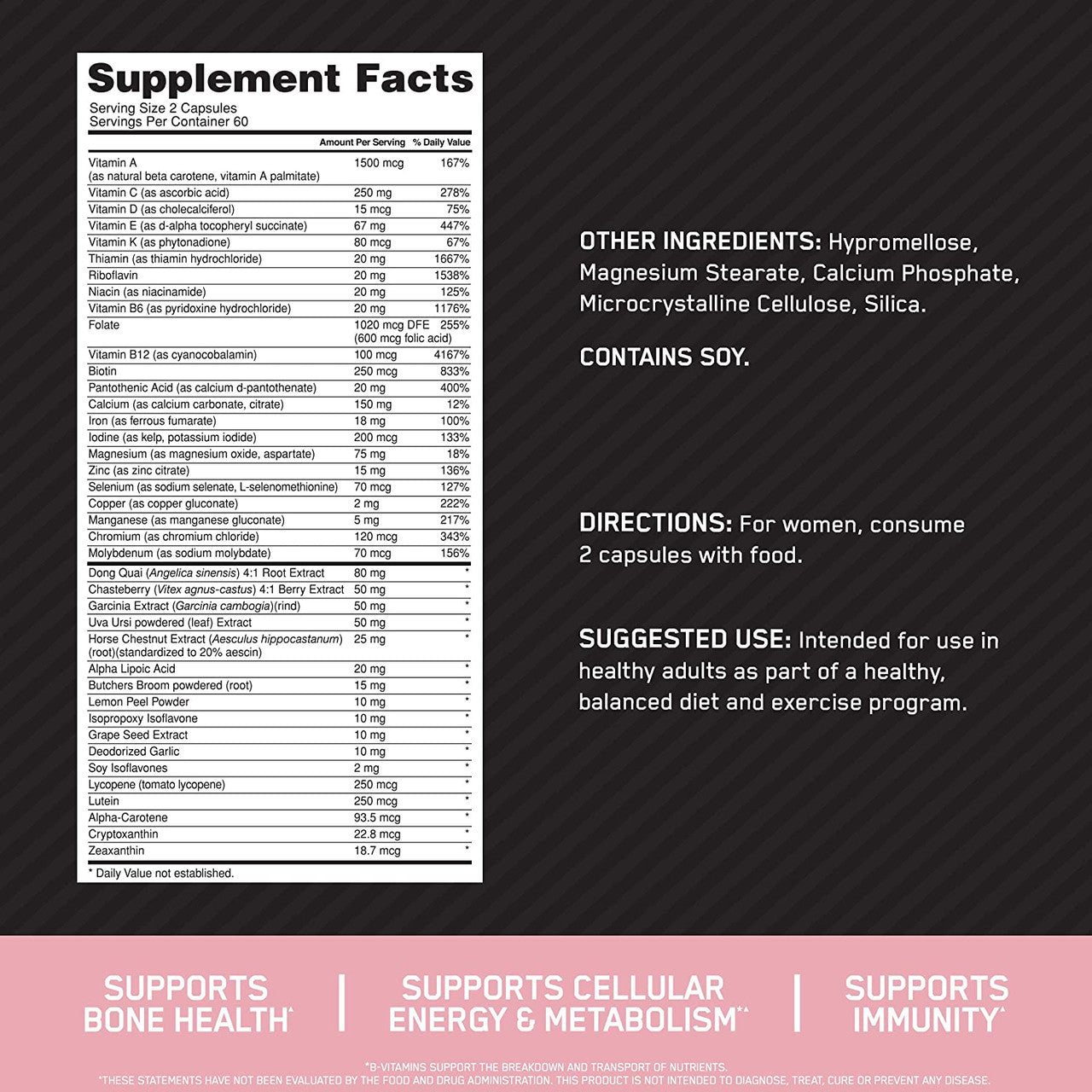 Optimum Nutrition Opti-Womenlement Facts
