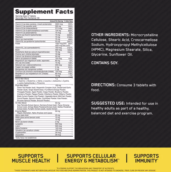 Optimum Nutrition Opti-Men Supplement Facts