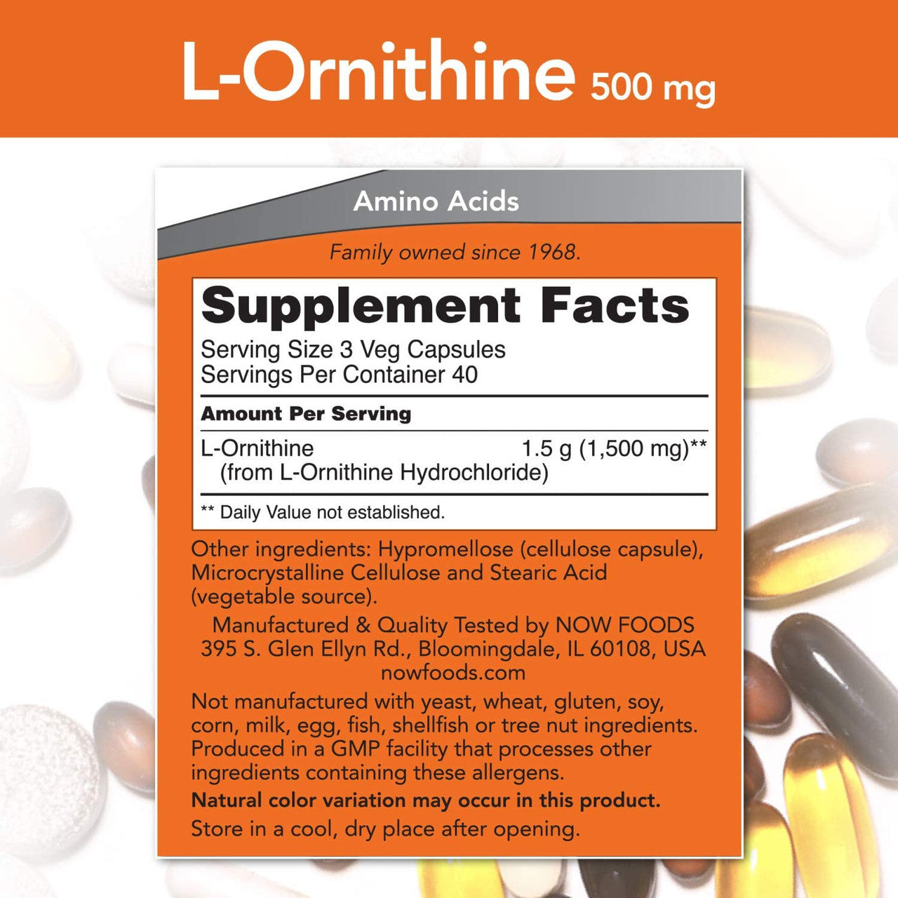 Now L-Ornithine 500 mg supplement facts