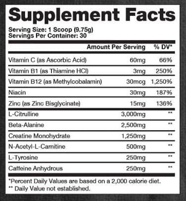 Pro Supps Hyde Pre-Workout Supplement Facts