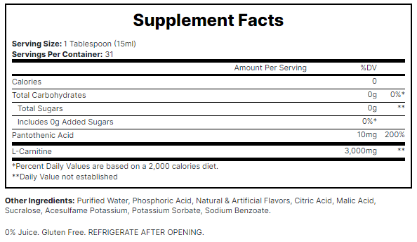 Pro Supps L-Carnitine 3000 Supplement Facts