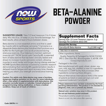 Now Beta-Alanine supplement facts