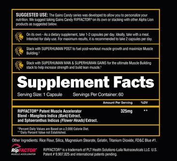 Alpha Lion Gains Candy RipFactor supplement facts