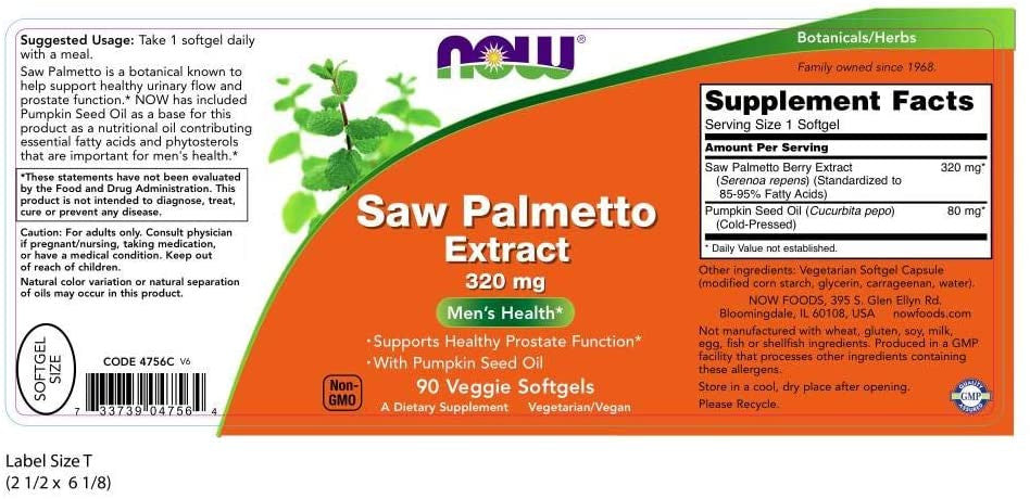 Now Saw Palmetto Extract 320 MG supplement facts